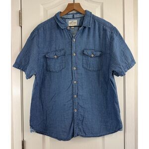 True Grit Men's Blue Plaid Short Sleeve Button Up Shirt 100% Cotton Size XL